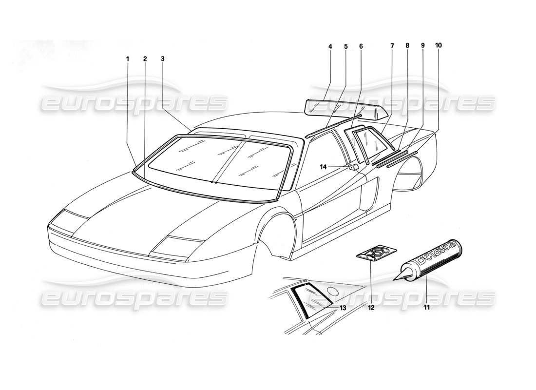 a part diagram from the ferrari testarossa (1990) parts catalogue