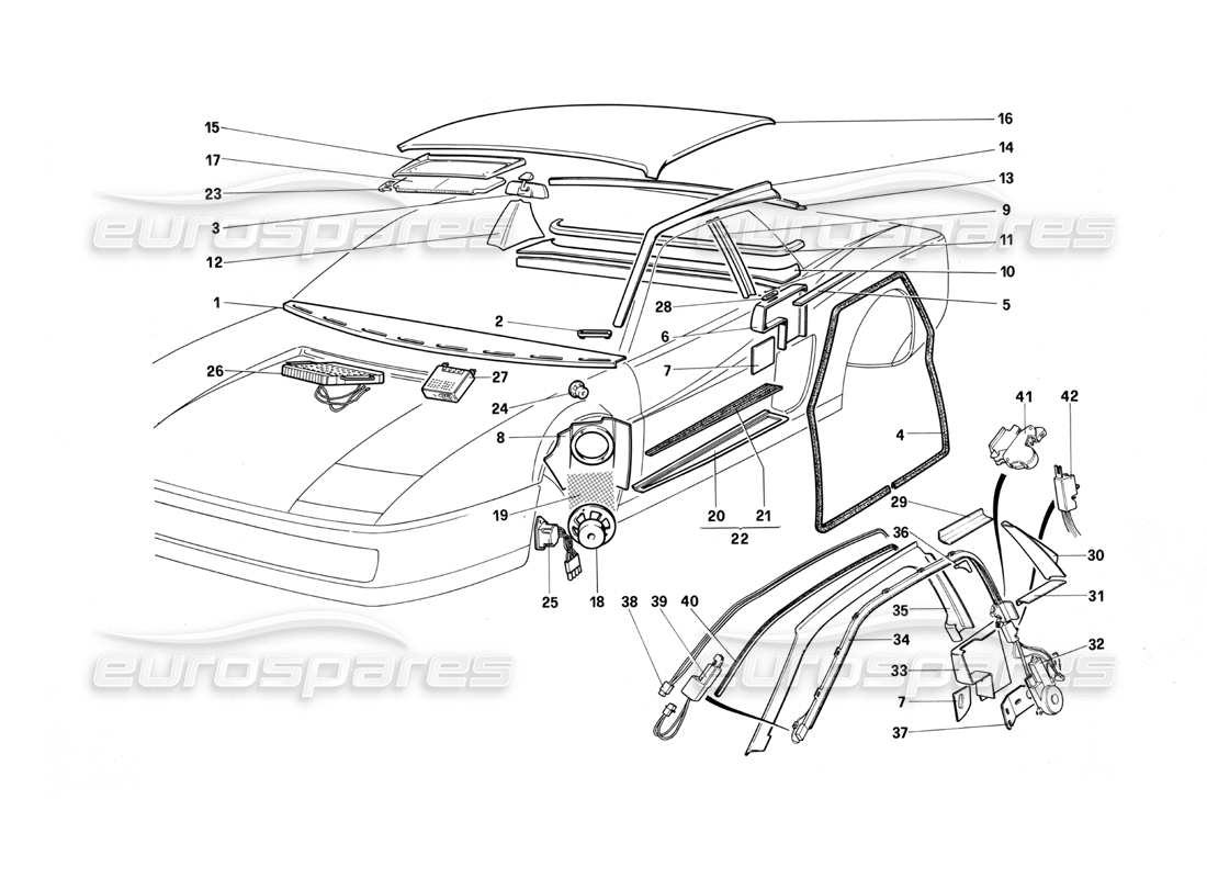 a part diagram from the ferrari testarossa (1987) parts catalogue