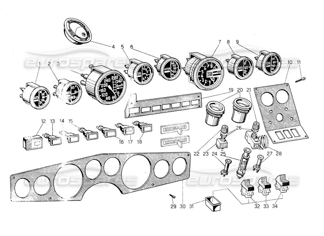 VIEW PARTS DIAGRAMS FROM THE LAMBORGHINI COUNTACH LP400 PARTS CATALOGUE a part diagram from the lamborghini countach lp400 parts catalogue