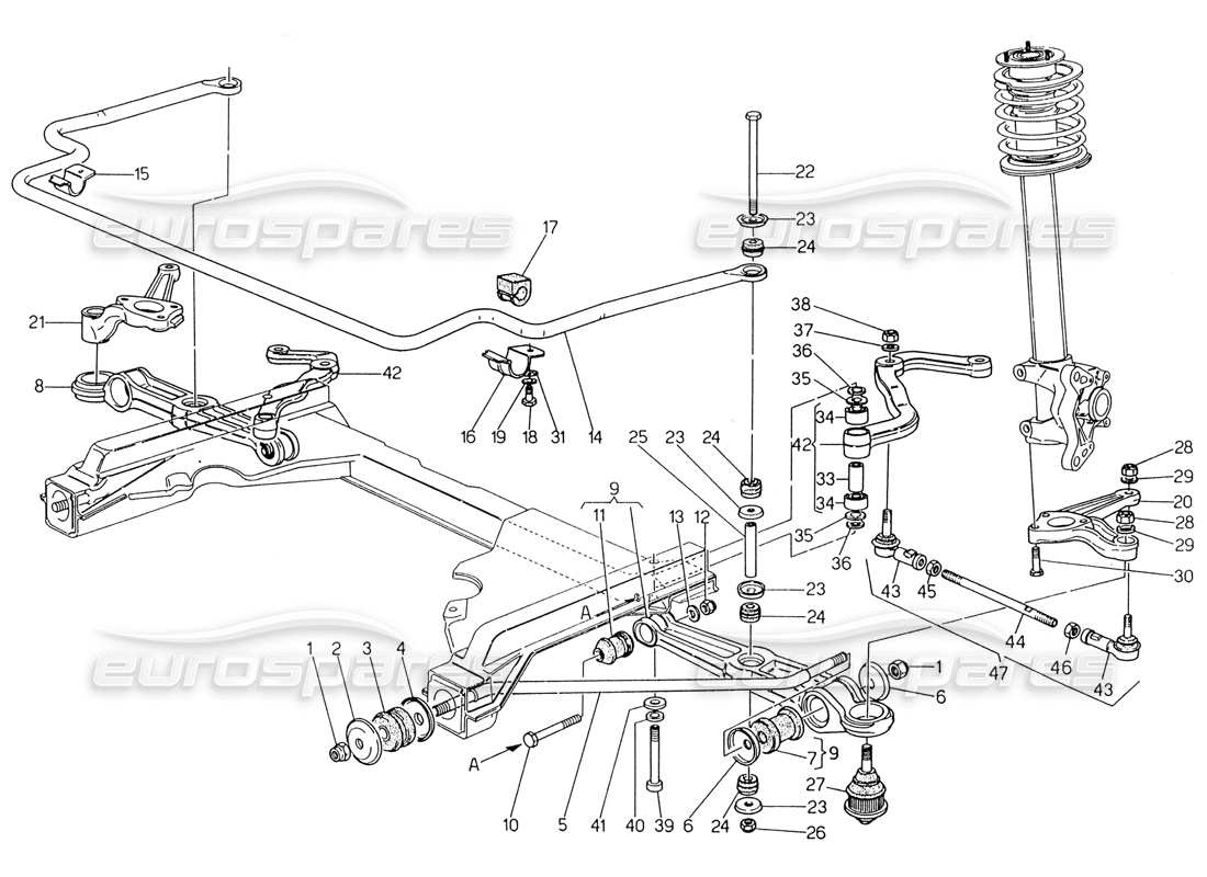 a part diagram from the maserati 222 / 222e biturbo parts catalogue