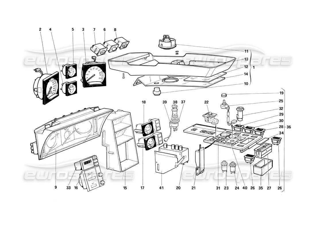 a part diagram from the Ferrari Testarossa (1990) parts catalogue