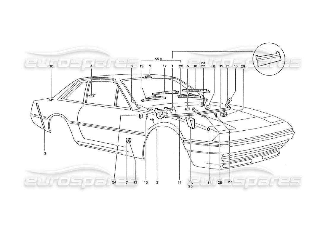 a part diagram from the ferrari 400 gt / 400i (coachwork) parts catalogue