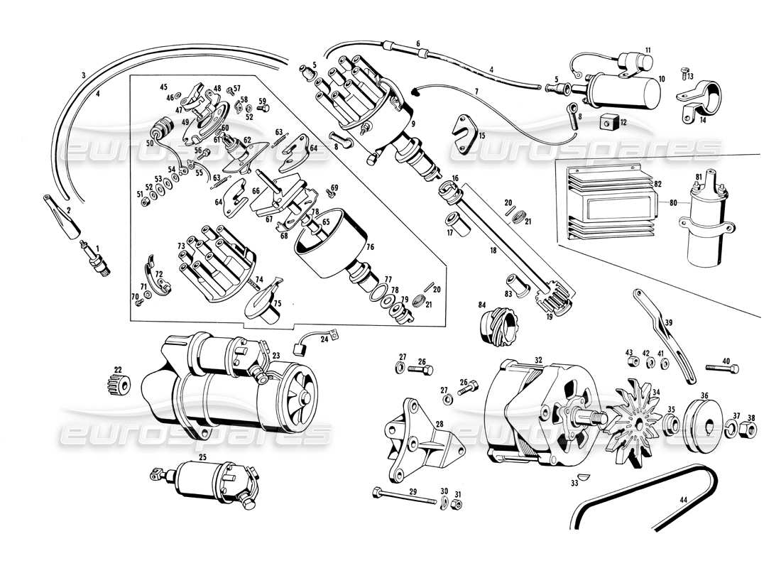 a part diagram from the maserati ghibli (1967-1973) parts catalogue