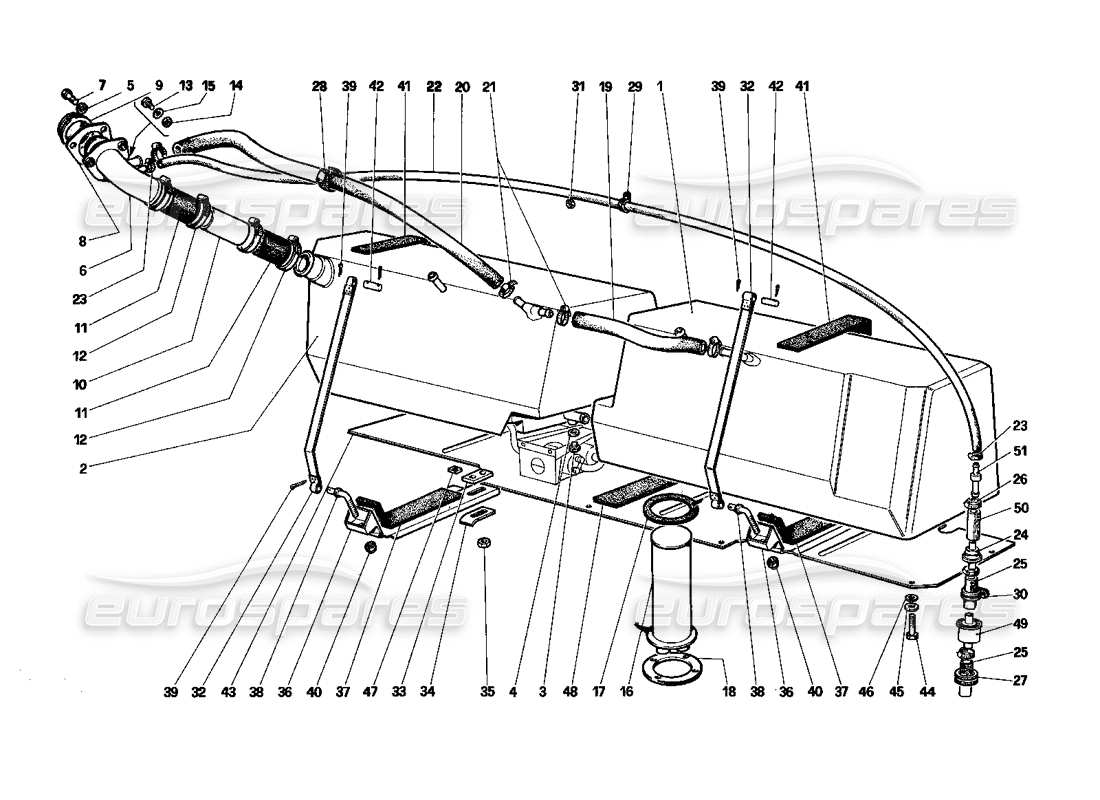 a part diagram from the ferrari testarossa (1990) parts catalogue