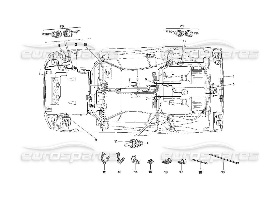 VIEW PARTS DIAGRAMS FROM THE FERRARI F40 PARTS CATALOGUE a part diagram from the ferrari f40 parts catalogue