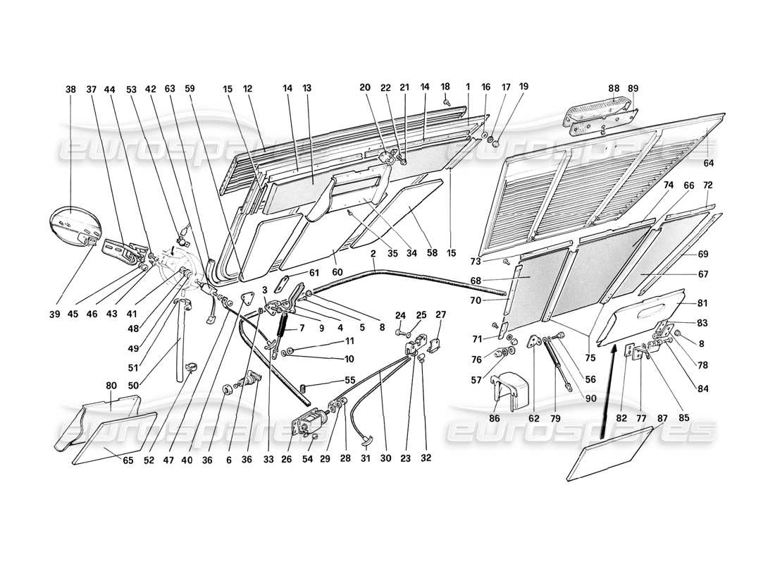 a part diagram from the ferrari mondial 3.2 qv (1987) parts catalogue