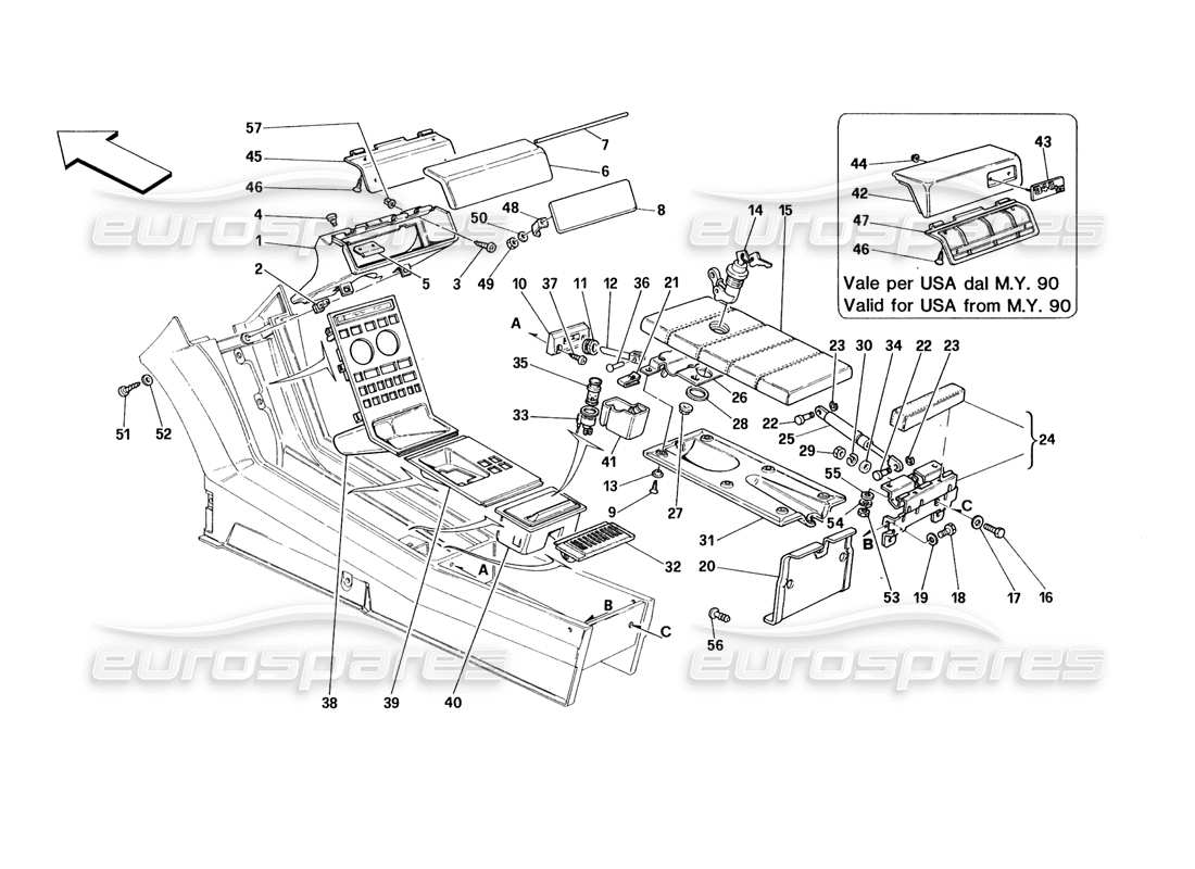 a part diagram from the ferrari 348 (1993) tb / ts parts catalogue