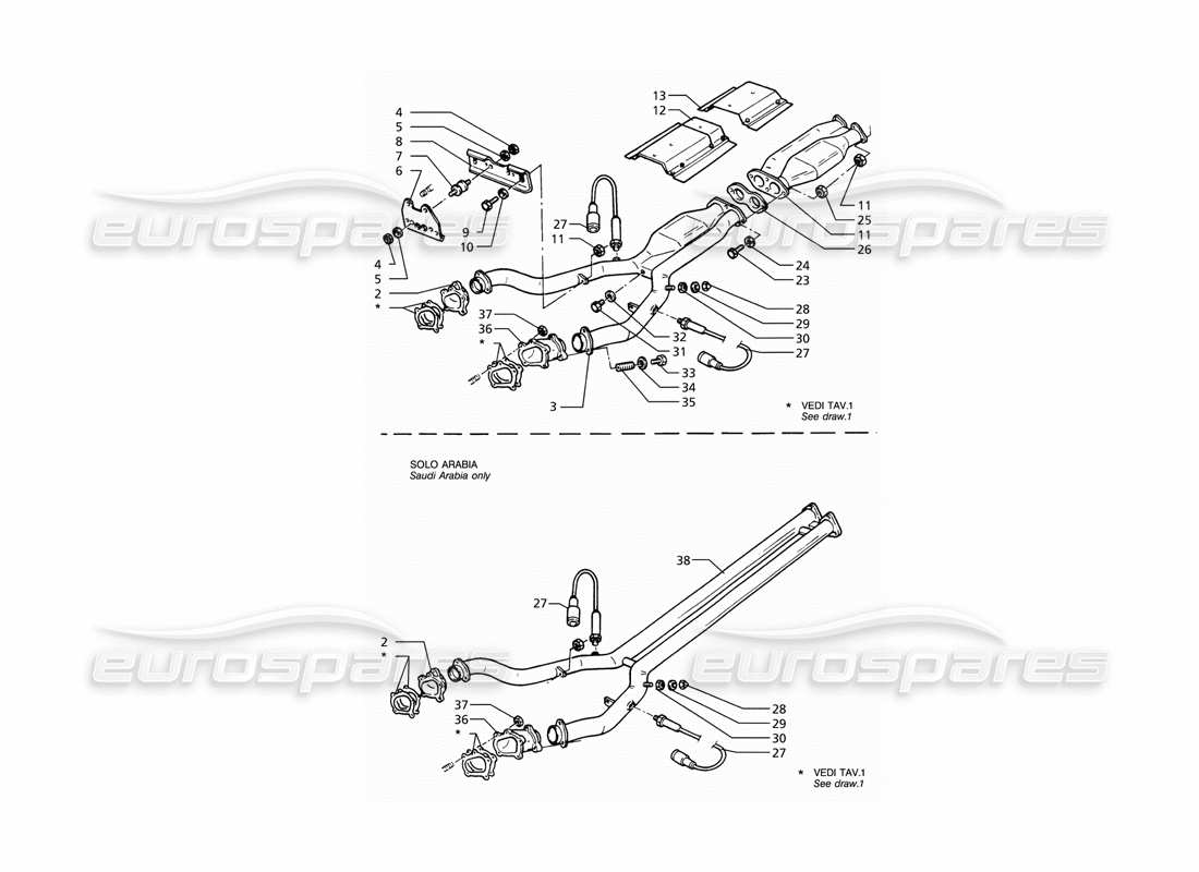 a part diagram from the maserati ghibli (1993-1995) parts catalogue
