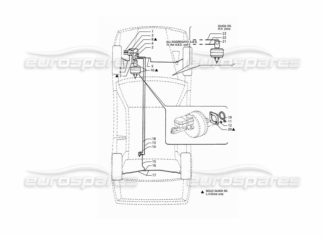 a part diagram from the maserati ghibli (1993-1995) parts catalogue
