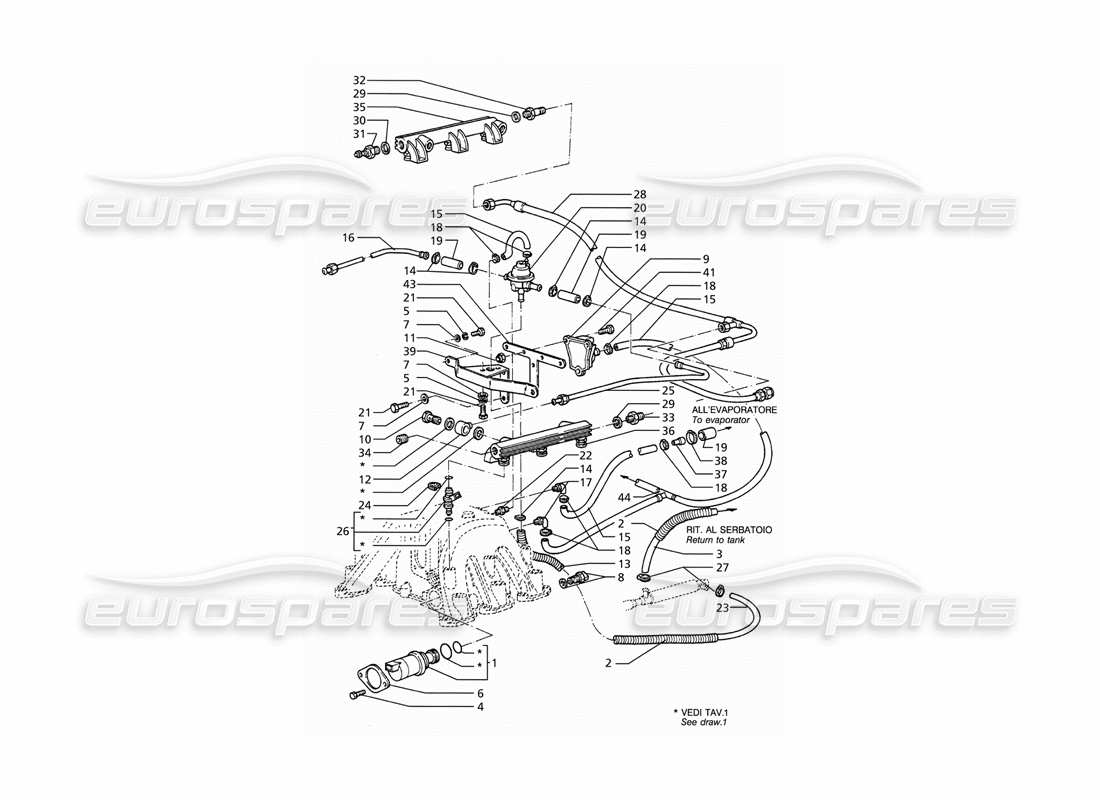 a part diagram from the maserati ghibli (1993-1995) parts catalogue