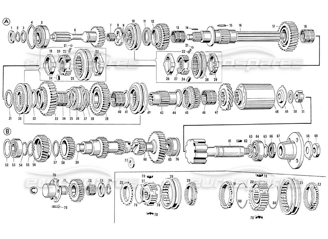 a part diagram from the maserati mistral parts catalogue