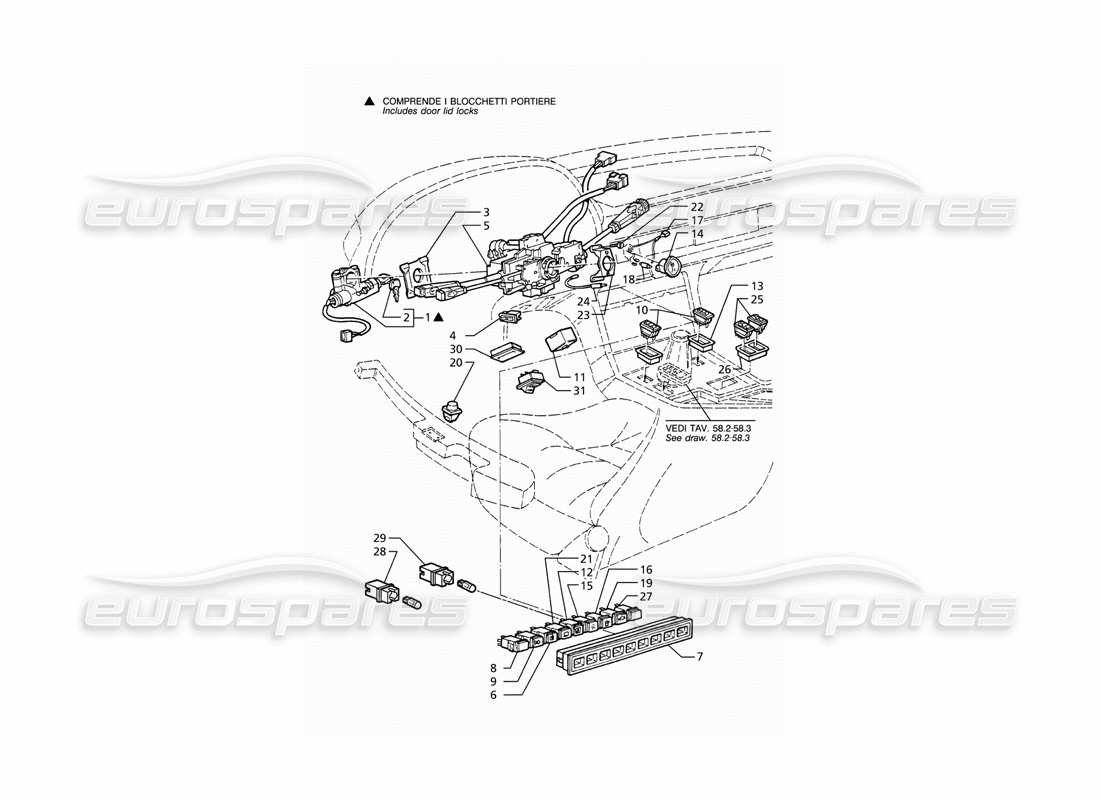 a part diagram from the maserati ghibli (1993-1995) parts catalogue