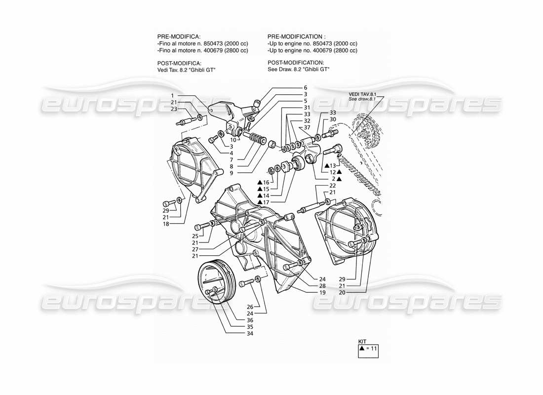 a part diagram from the maserati ghibli (1993-1995) parts catalogue