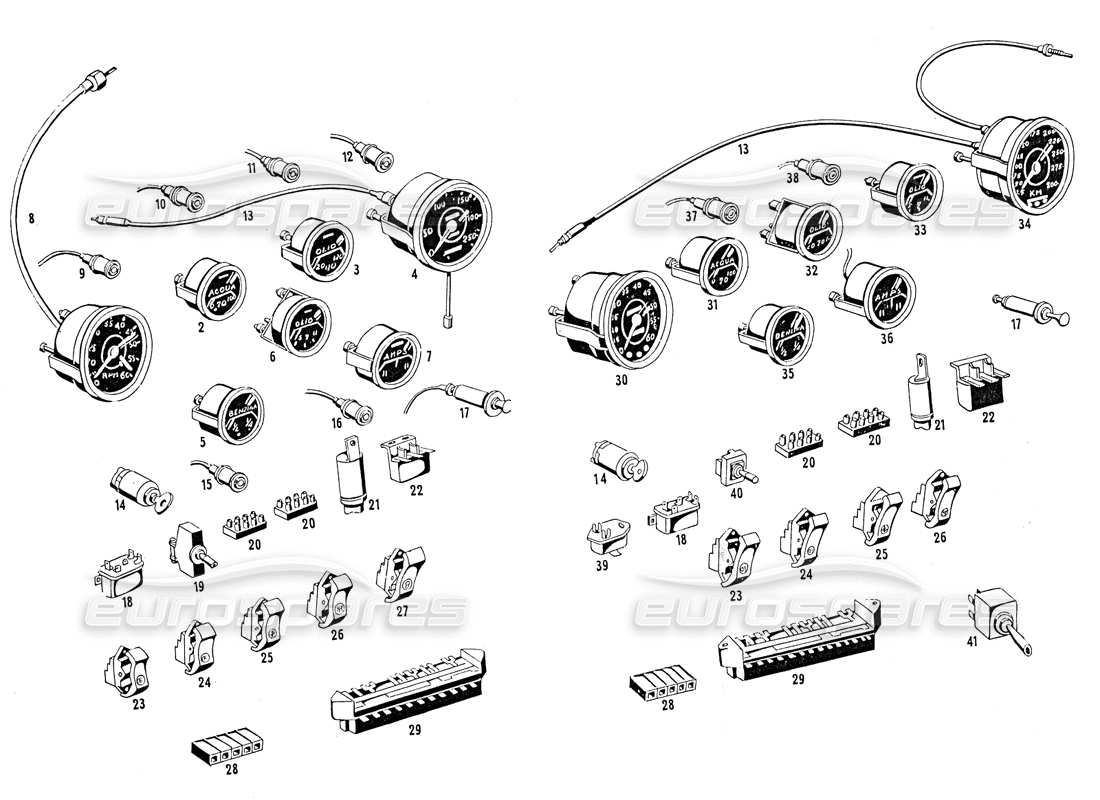 a part diagram from the maserati mistral parts catalogue