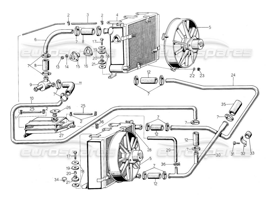 a part diagram from the lamborghini countach 5000 s (1984) parts catalogue