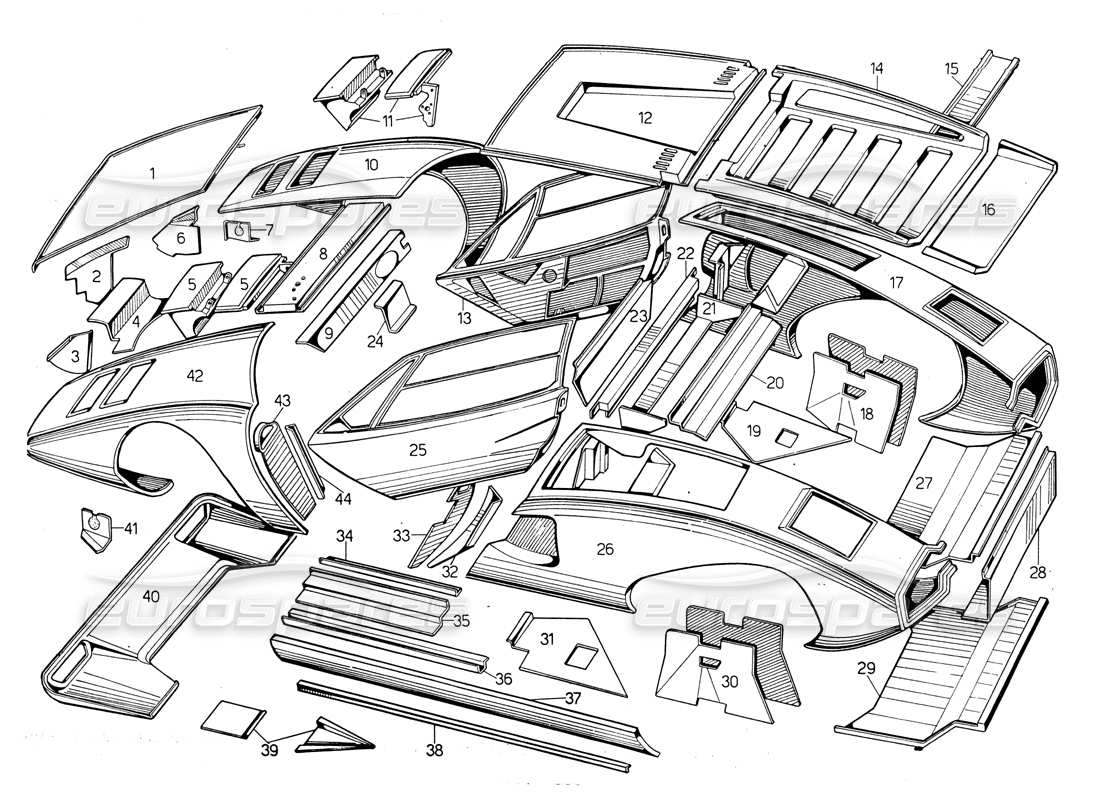 VIEW PARTS DIAGRAMS FROM THE LAMBORGHINI COUNTACH LP400 PARTS CATALOGUE a part diagram from the lamborghini countach lp400 parts catalogue