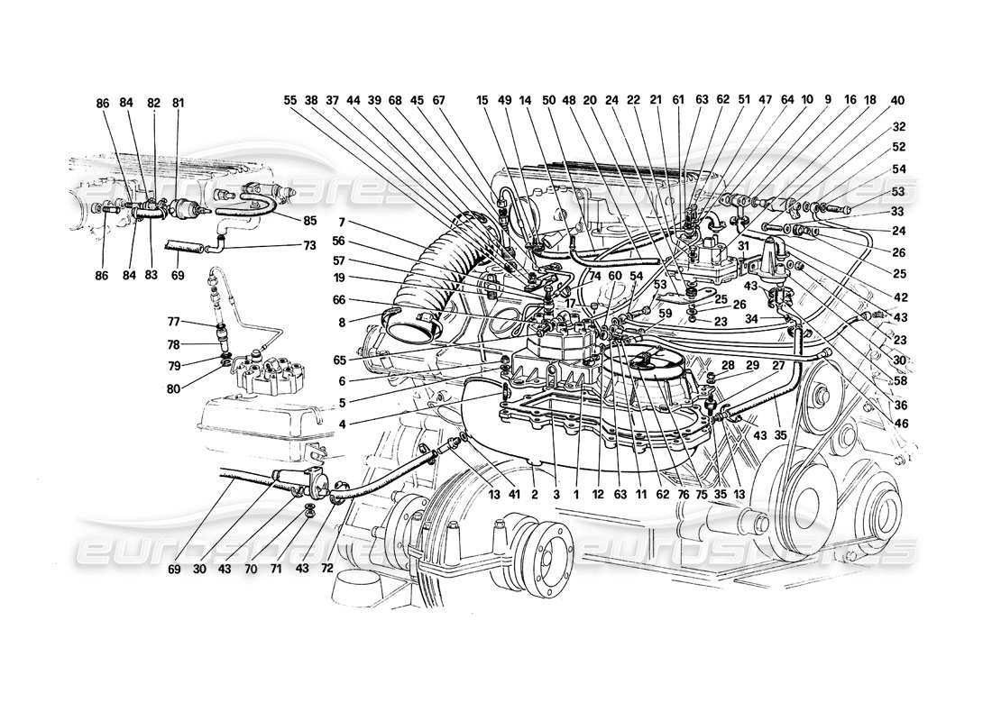 a part diagram from the Ferrari 308 Quattrovalvole (1985) parts catalogue