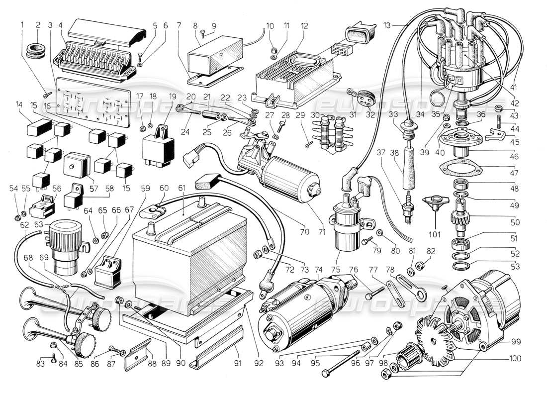 a part diagram from the lamborghini jalpa 3.5 (1984) parts catalogue