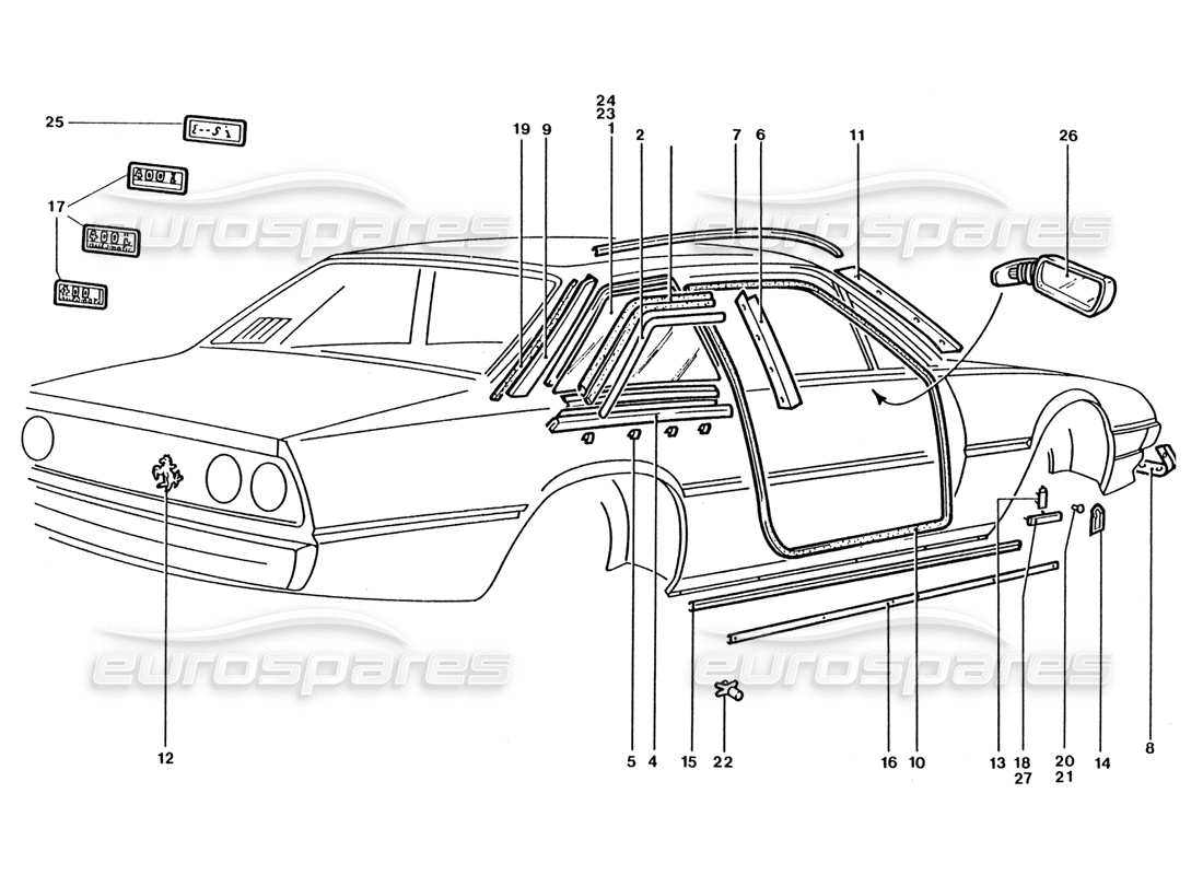 a part diagram from the Ferrari 400 GT / 400i (Coachwork) parts catalogue