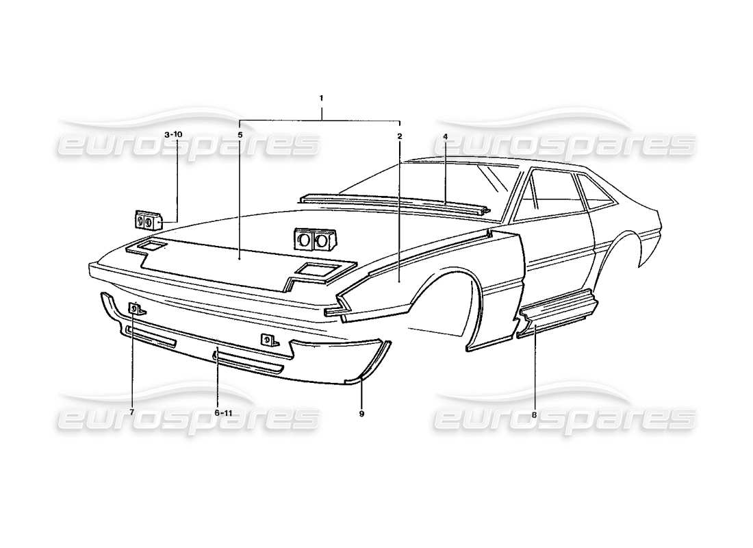 a part diagram from the ferrari 400 gt / 400i (coachwork) parts catalogue