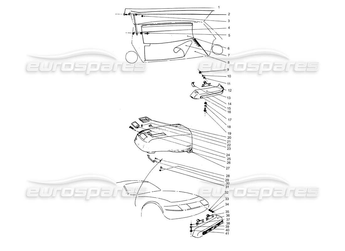 a part diagram from the ferrari 365 gtb4 daytona (coachwork) parts catalogue