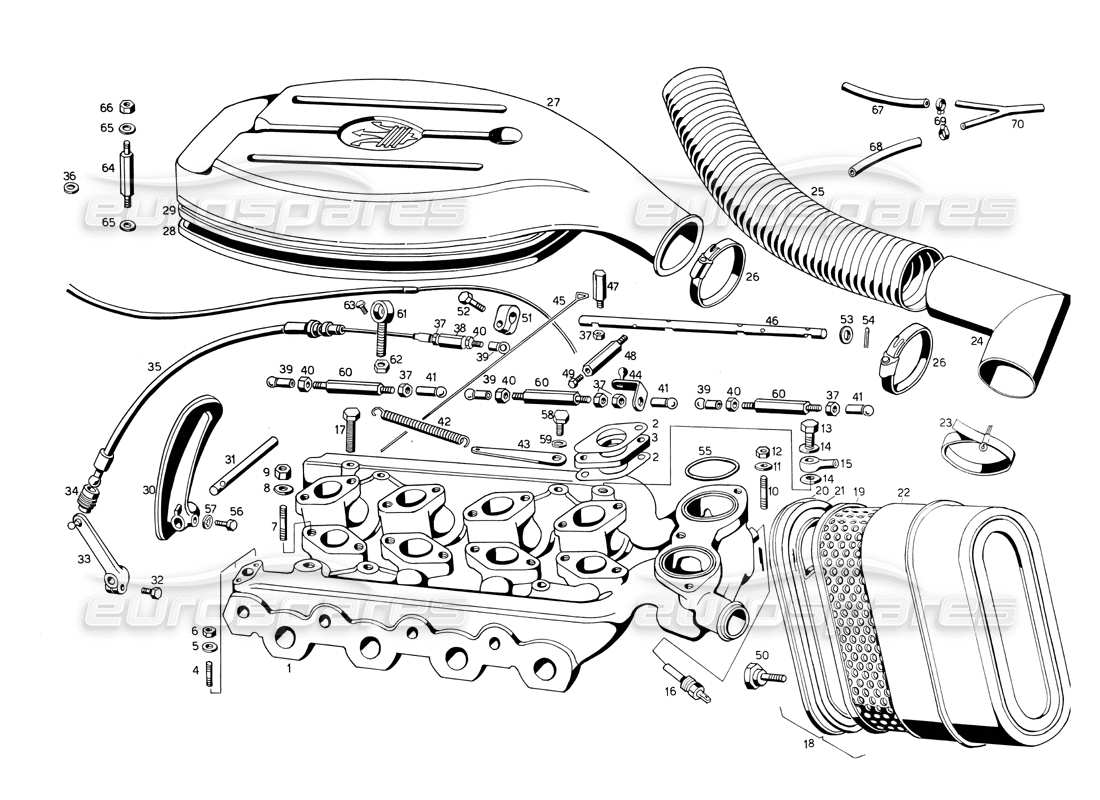 a part diagram from the maserati ghibli (1967-1973) parts catalogue