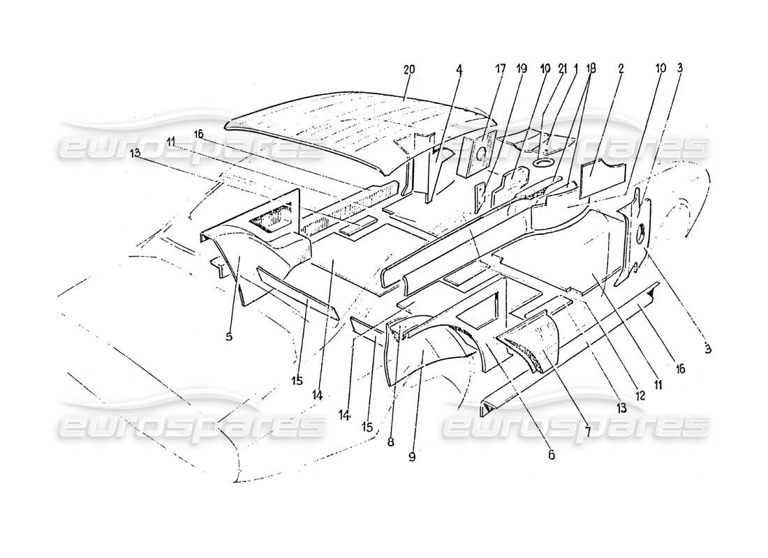 a part diagram from the ferrari 365 gt 2+2 (coachwork) parts catalogue