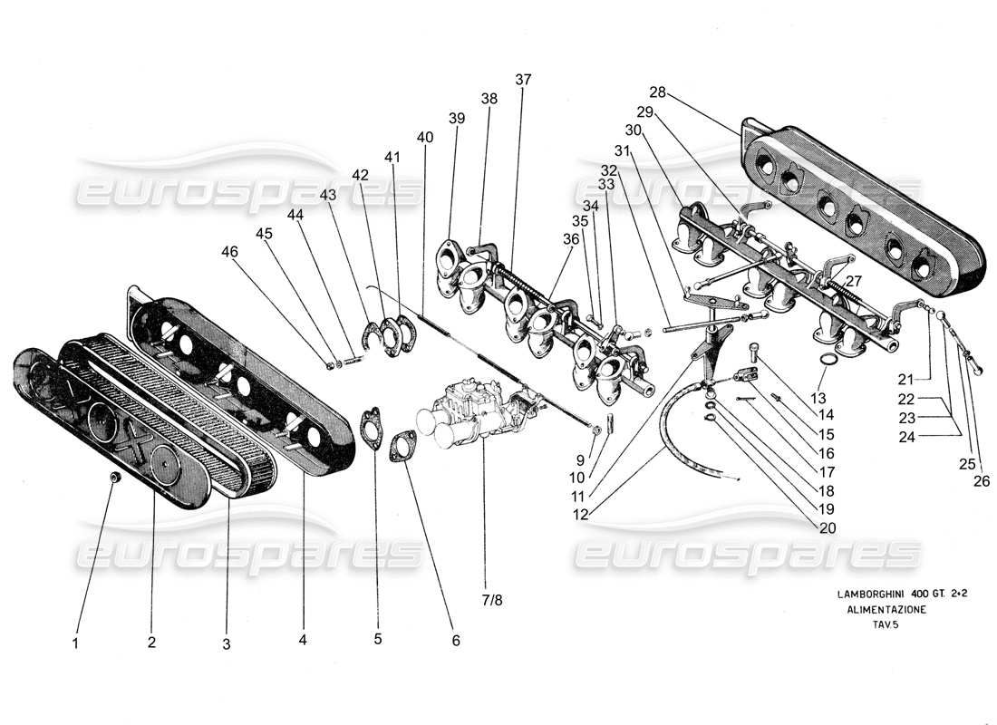 a part diagram from the lamborghini 400 gt parts catalogue