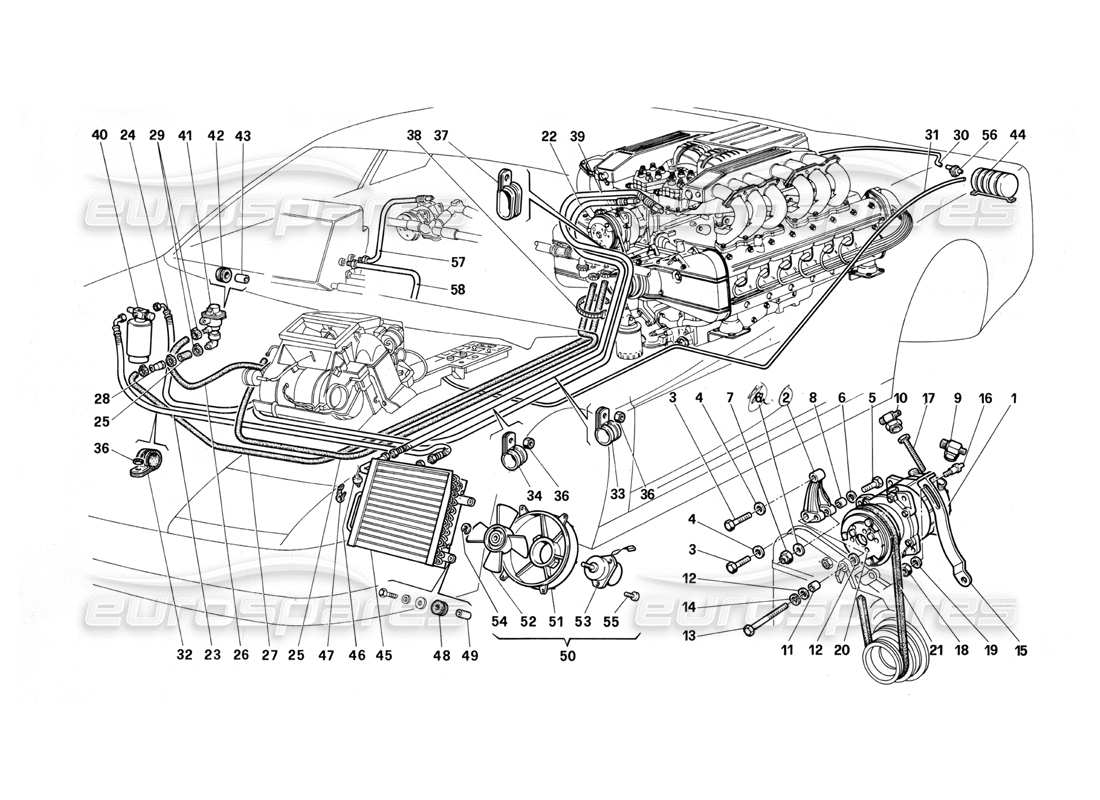 a part diagram from the ferrari testarossa parts catalogue