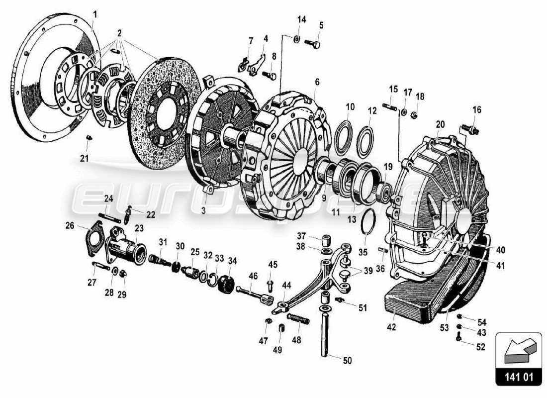 a part diagram from the lamborghini miura p400 parts catalogue
