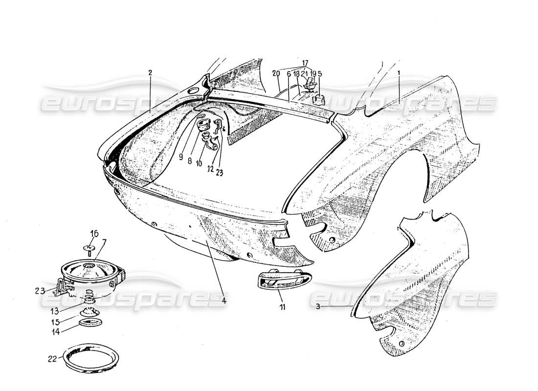 a part diagram from the ferrari 330 gt 2+2 (coachwork) parts catalogue