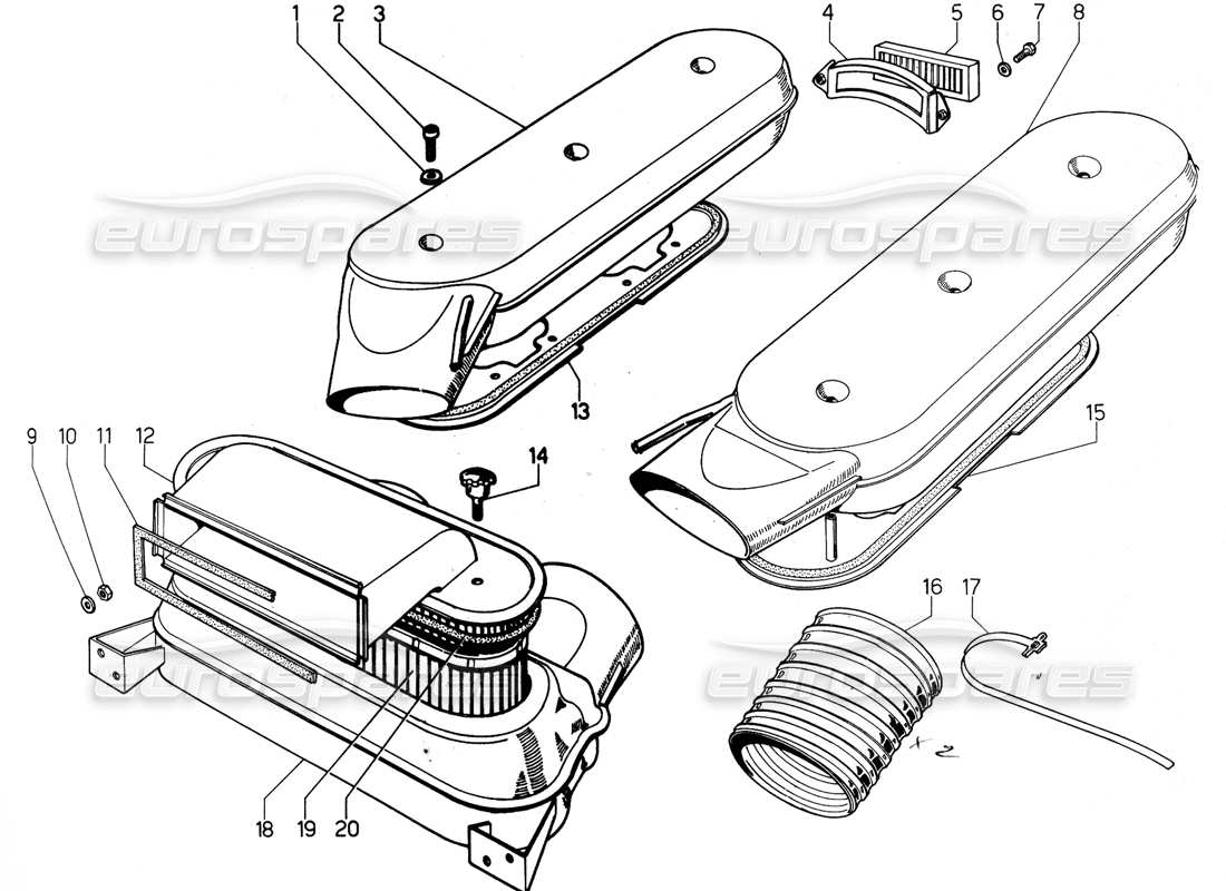 VIEW PARTS DIAGRAMS FROM THE LAMBORGHINI URRACO PARTS CATALOGUE a part diagram from the lamborghini urraco parts catalogue