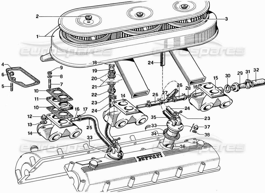 a part diagram from the ferrari 330 and 365 parts catalogue