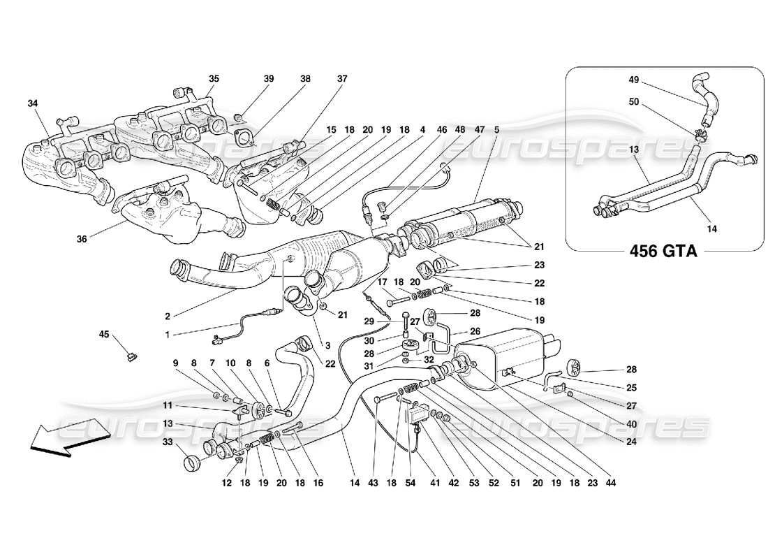 ferrari 456 gt/gta exhaust system parts diagram