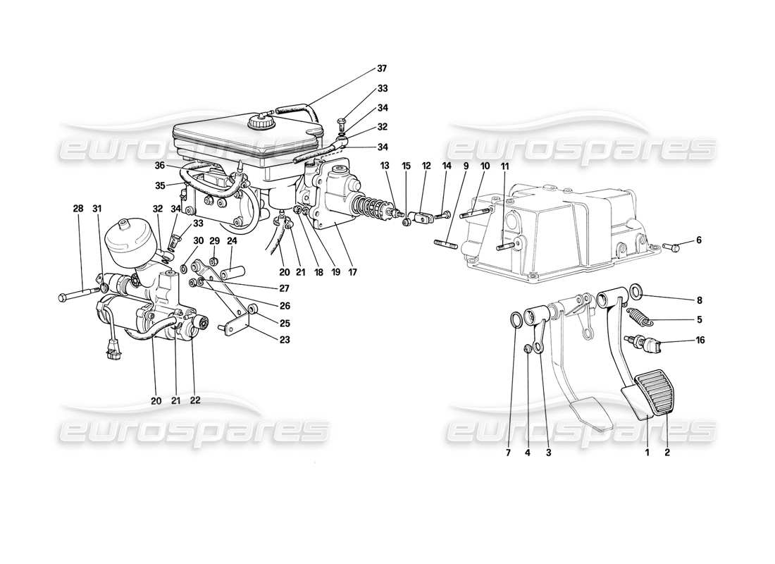 ferrari mondial 3.2 qv (1987) brake hydraulic system (for car with antiskid system) parts diagram