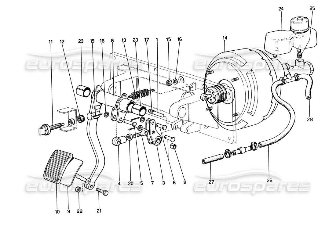ferrari 365 gt4 2+2 (1973) brake hydraulic system (variant for rhd versions) part diagram