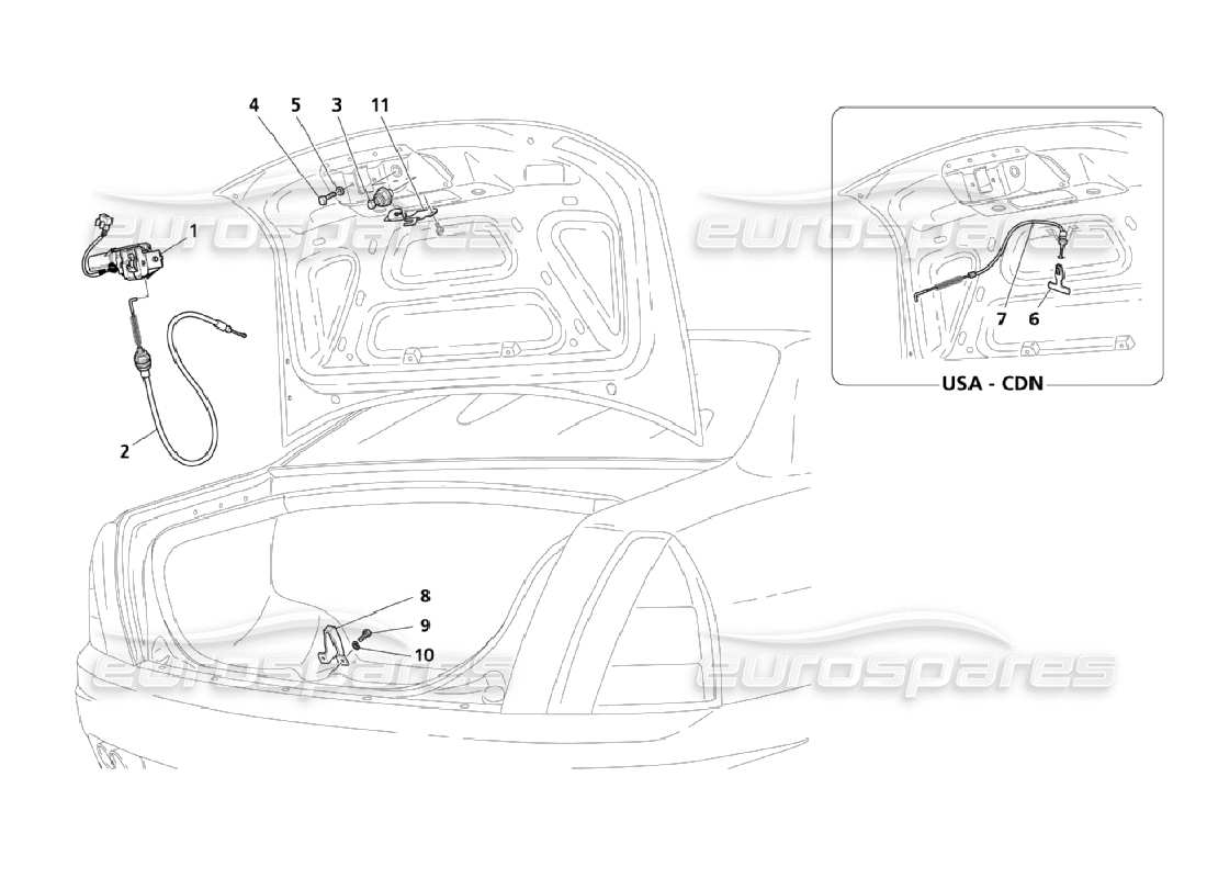 maserati qtp. (2006) 4.2 rear hood opening device parts diagram