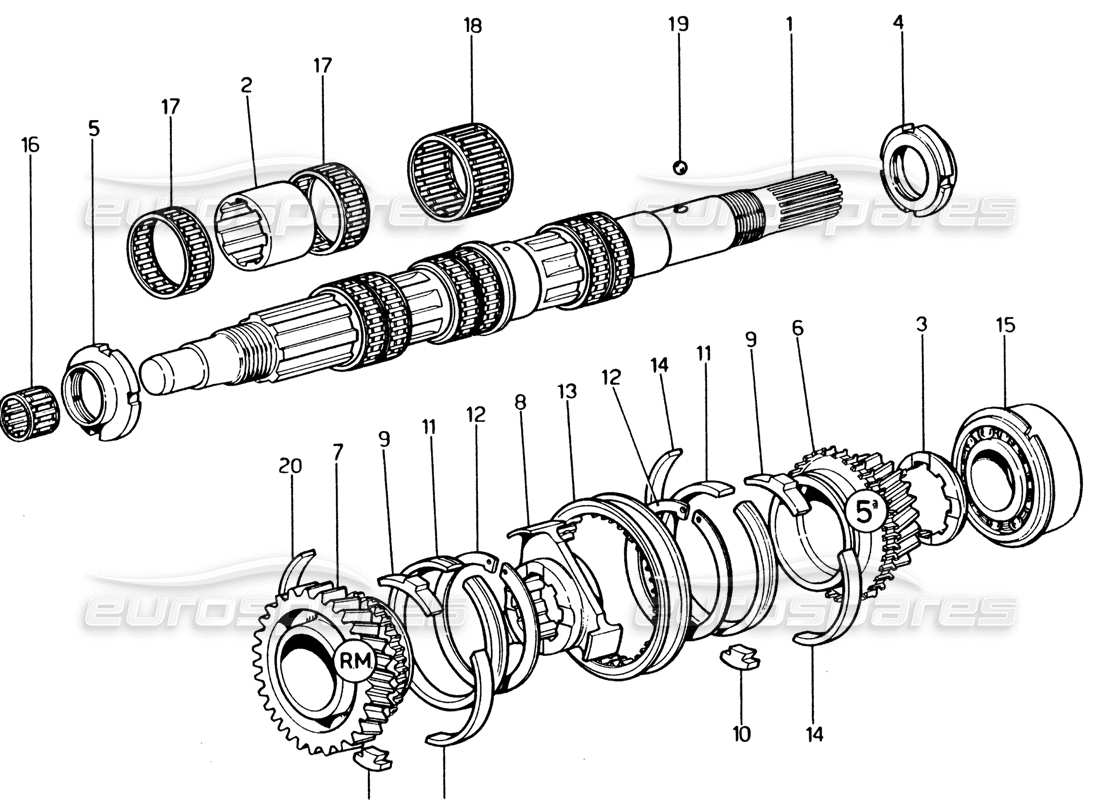 ferrari 365 gt4 2+2 (1973) lay shaft gears (rear end) part diagram