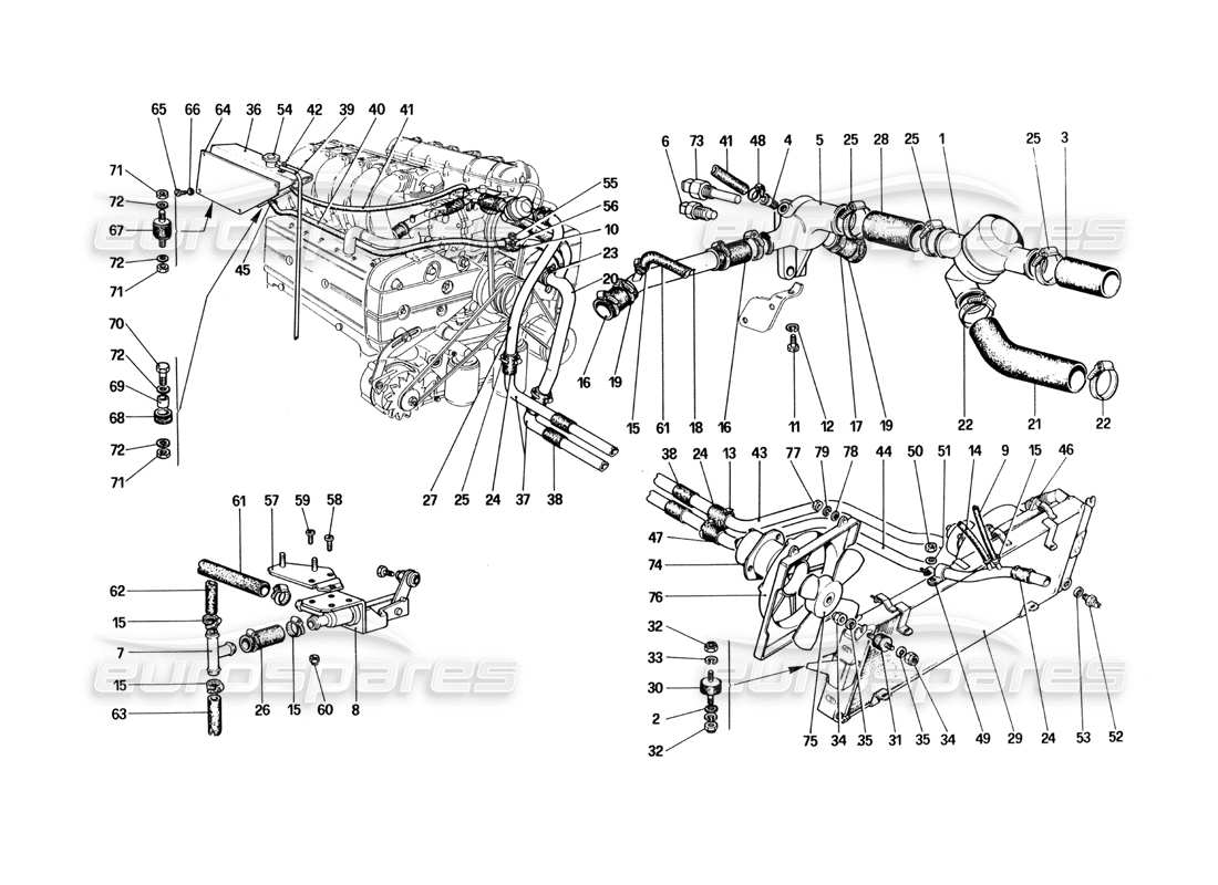 FERRARI 512 BBI COOLING SYSTEM PART DIAGRAM ferrari 512 bbi cooling system part diagram