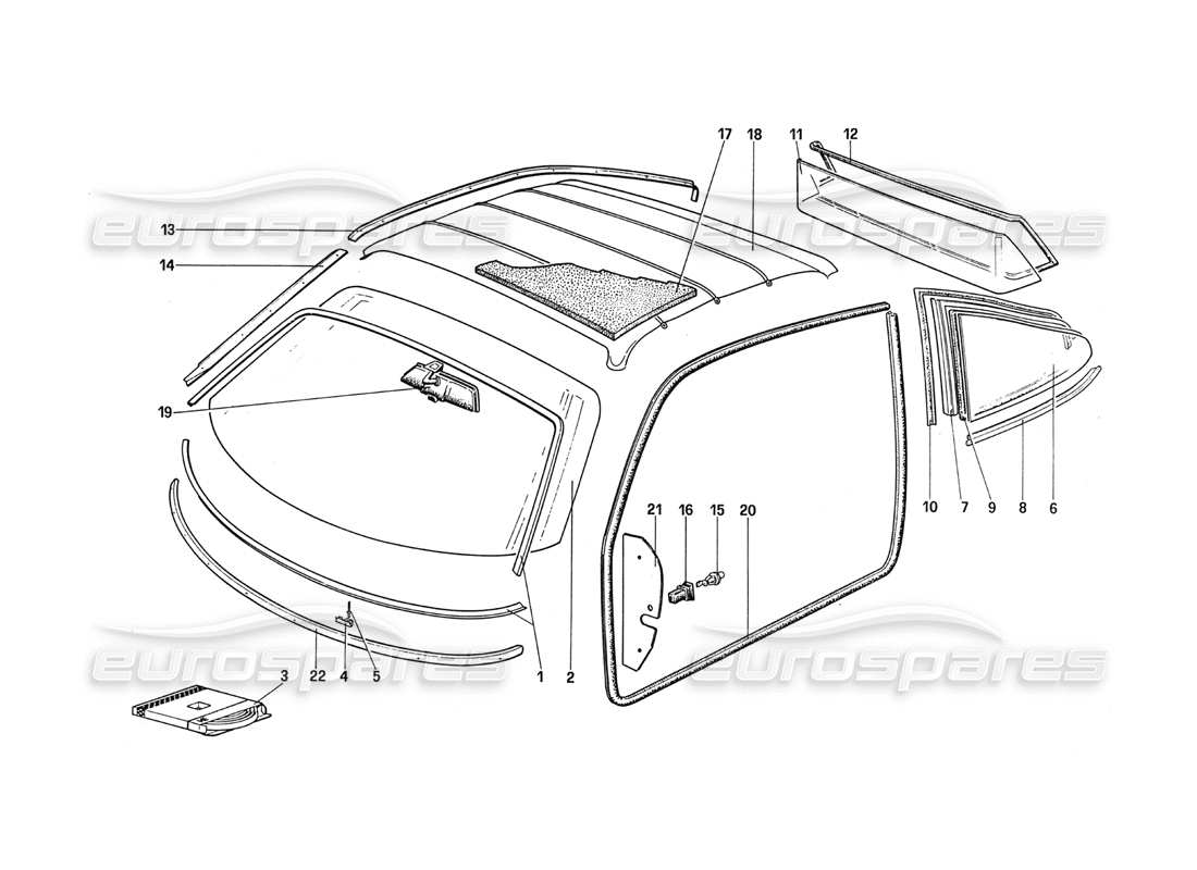 FERRARI 288 GTO GLASSES AND GASKETS PART DIAGRAM ferrari 288 gto glasses and gaskets part diagram