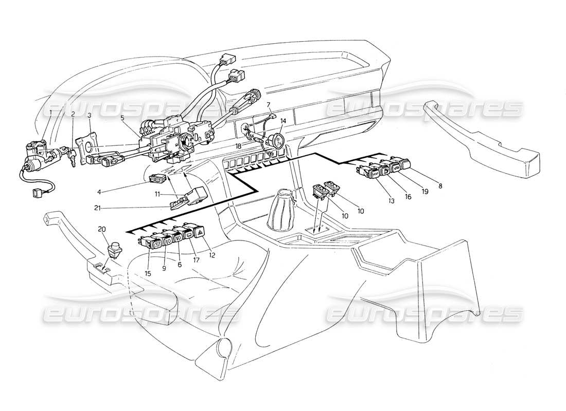 maserati biturbo spider switches and steering parts diagram