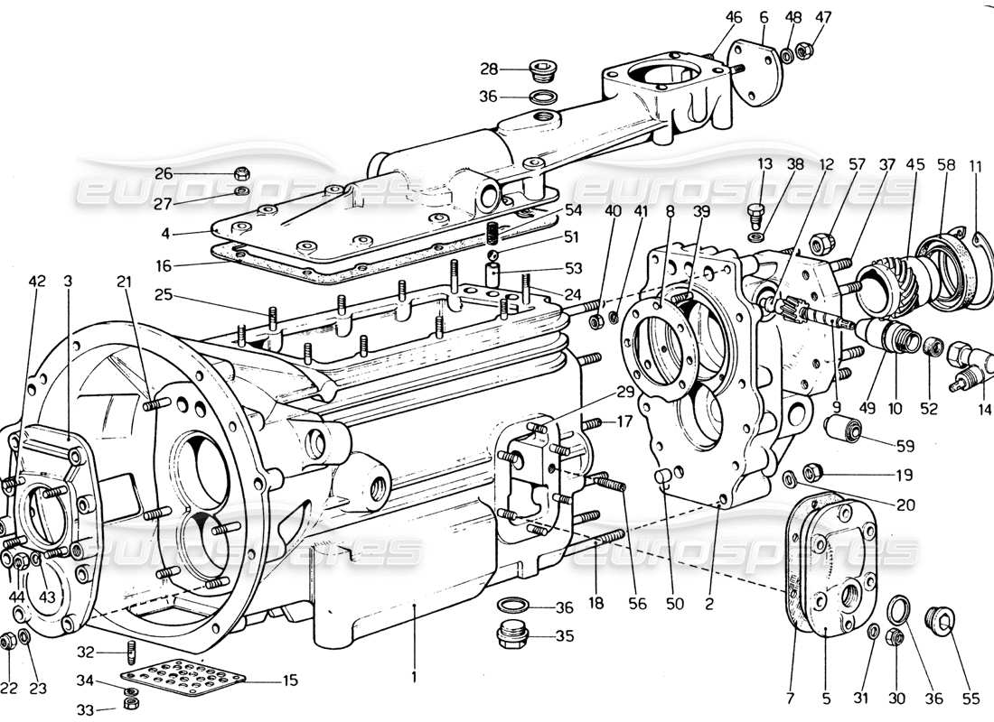 ferrari 365 gt4 2+2 (1973) gearbox part diagram