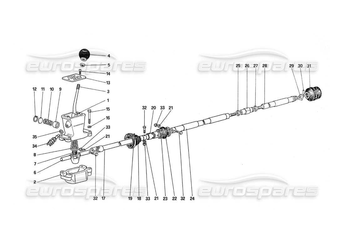 FERRARI 288 GTO OUTSIDE GEARBOX CONTROLS PART DIAGRAM ferrari 288 gto outside gearbox controls part diagram