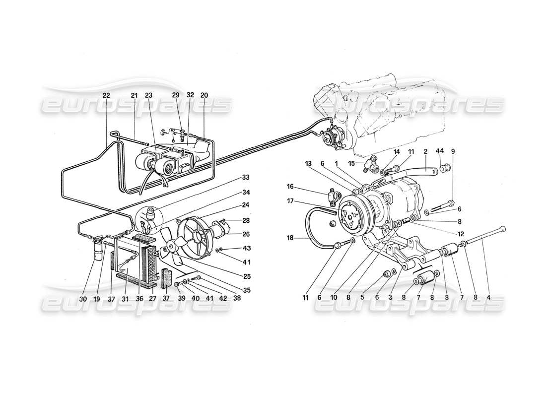 FERRARI 288 GTO AIR CONDITIONING COMPRESSOR AND CONTROLS PART DIAGRAM ferrari 288 gto air conditioning compressor and controls part diagram