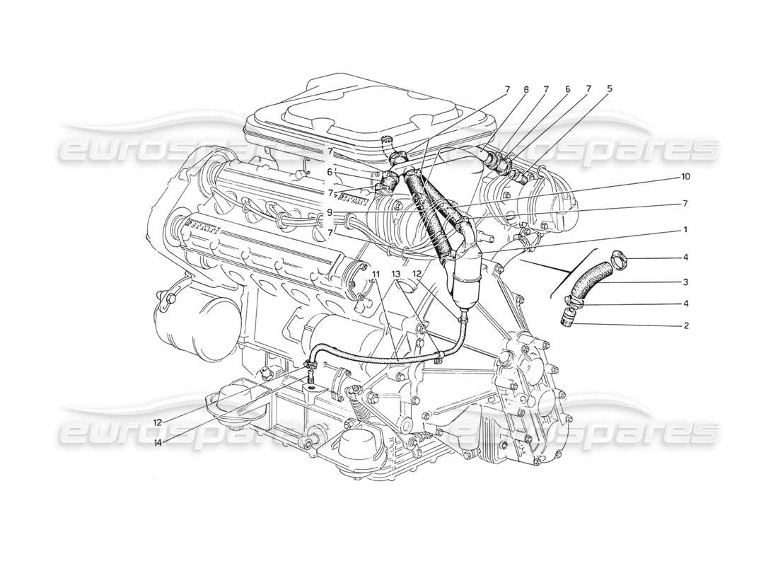 ferrari 208 gt4 dino (1975) blow - by system parts diagram