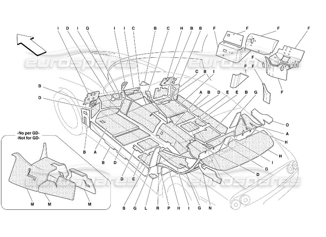 ferrari 456 gt/gta passengers compart. and engine compart. insulations parts diagram