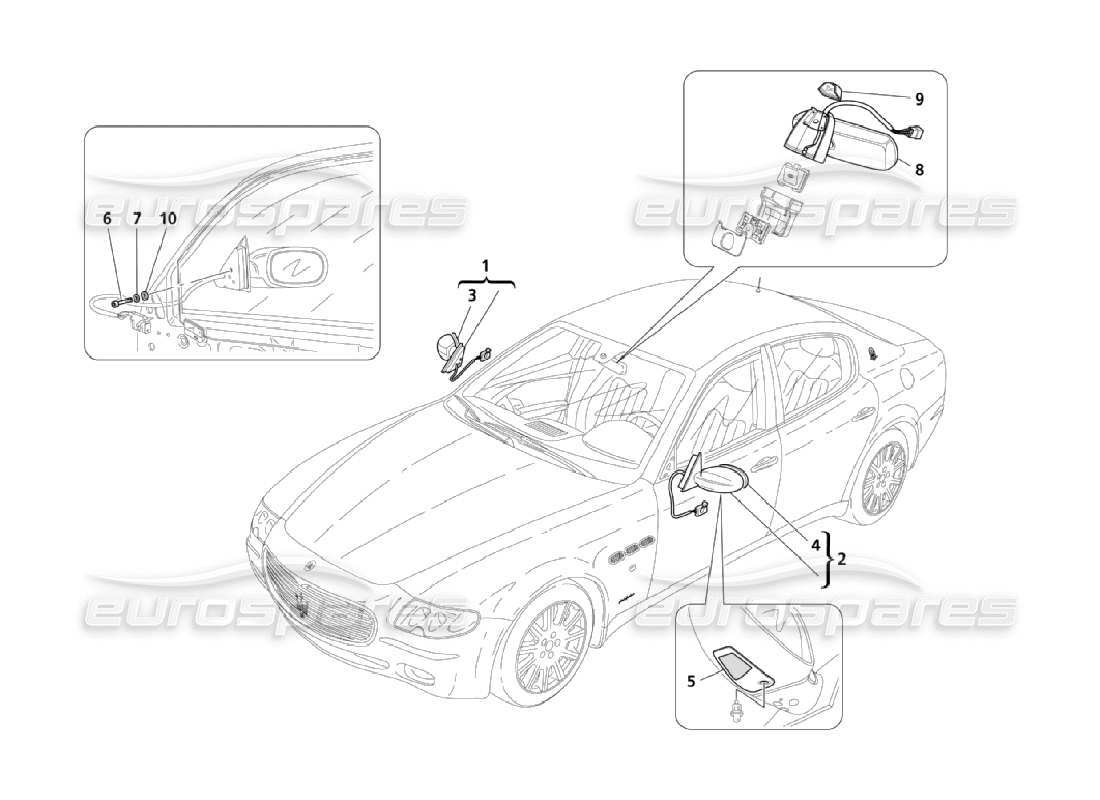maserati qtp. (2006) 4.2 inner and outer rearview mirror parts diagram