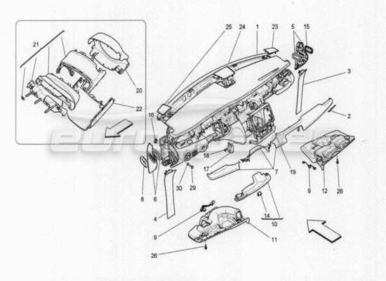 a part diagram from the maserati quattroporte m156 (2014 onwards) parts catalogue