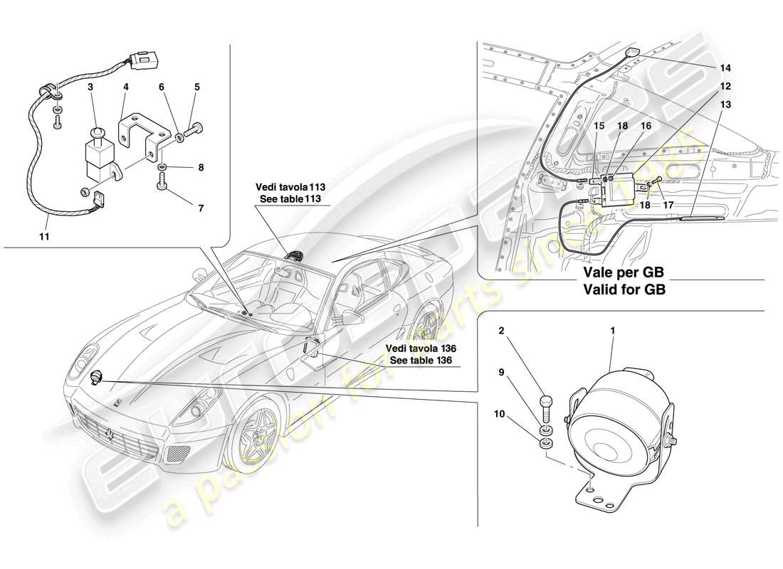 a part diagram from the ferrari 599 gtb fiorano (rhd) parts catalogue