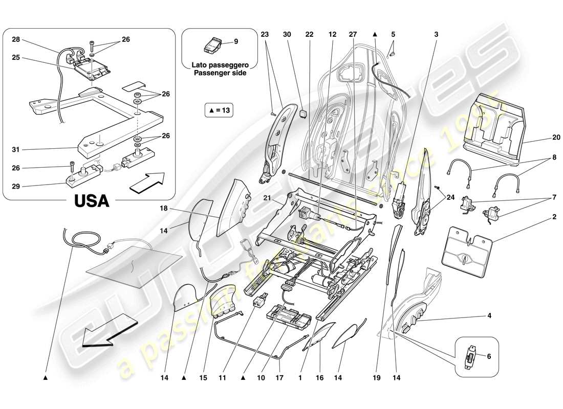 a part diagram from the ferrari 599 gtb fiorano (rhd) parts catalogue